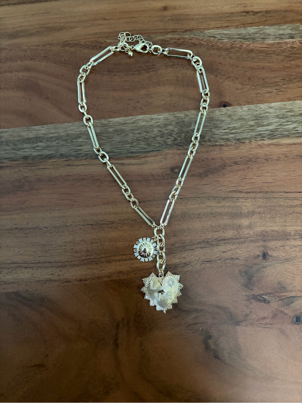 Amazon Gold-Tone Layered Link Necklace with Floral and Sunburst Charms